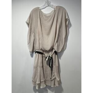 Flowy Blouse Dress with Belt Tan Brown Polka Dots Medium